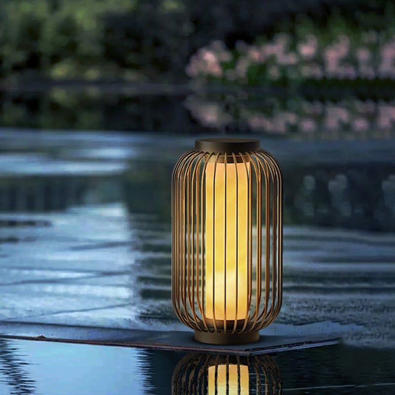 Floor Standing Stainless Steel Brown Modern Caged Outdoor Lanterns - Lamp Outdoor