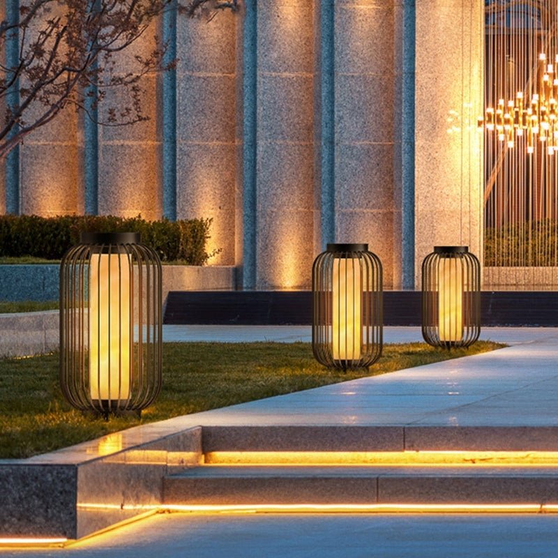 Floor Standing Stainless Steel Brown Modern Caged Outdoor Lanterns - Lamp Outdoor