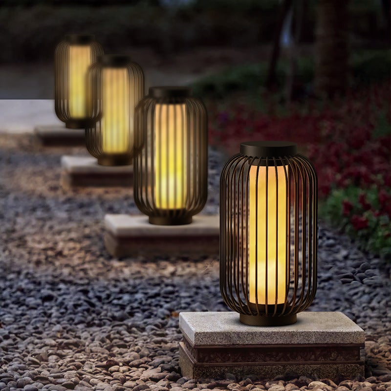 Floor Standing Stainless Steel Brown Modern Caged Outdoor Lanterns - Lamp Outdoor