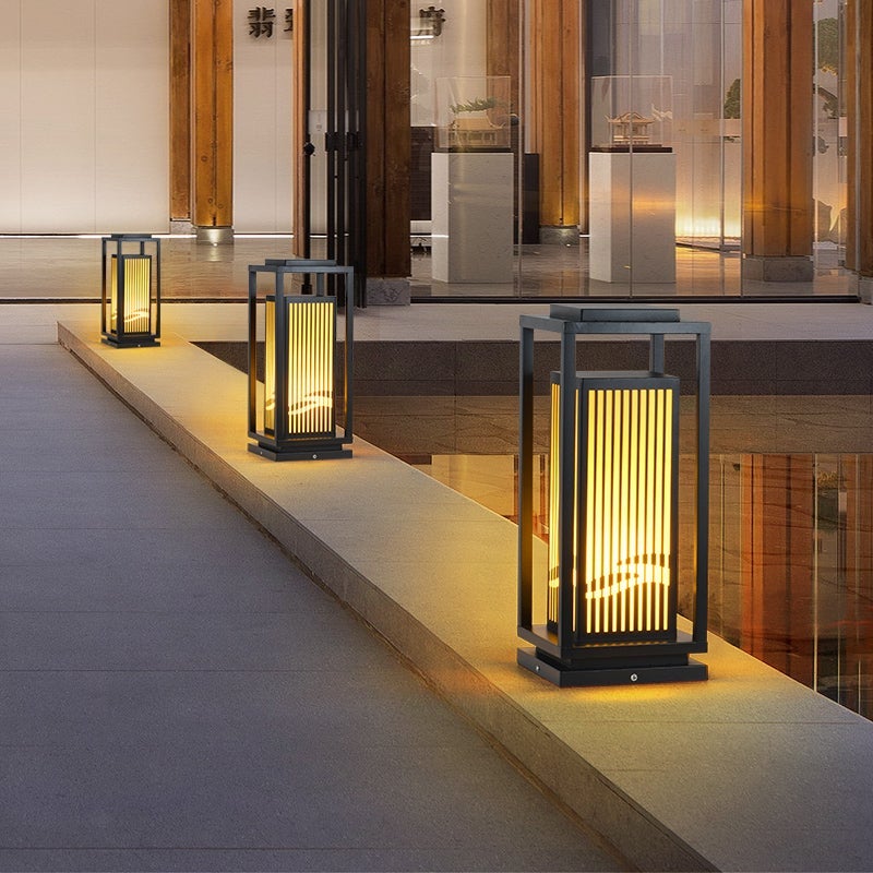 Minimalist Striped Decor LED Black Modern Solar Lights Outdoor Lanterns - Lamp Outdoor