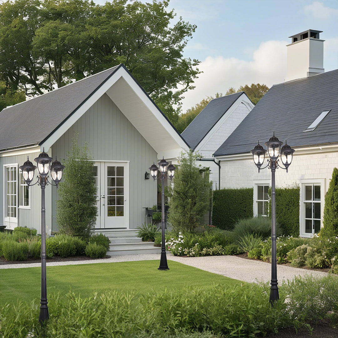 Three-Head Street Lamp Post Lights Waterproof Aluminum European-Style - Lamp Outdoor