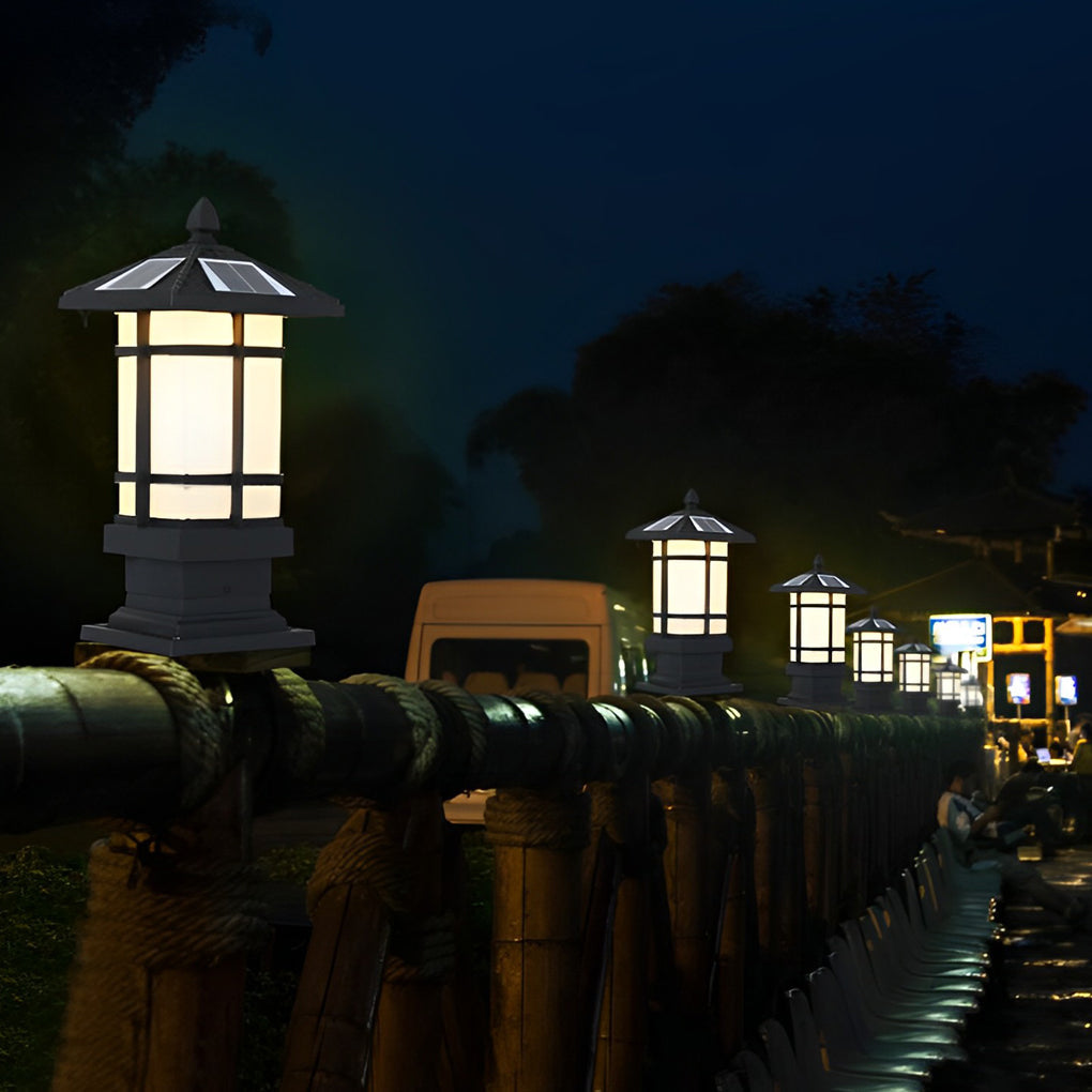 Waterproof Dimming with Remote Black Vintage Solar Fence Post Lights - Lamp Outdoor