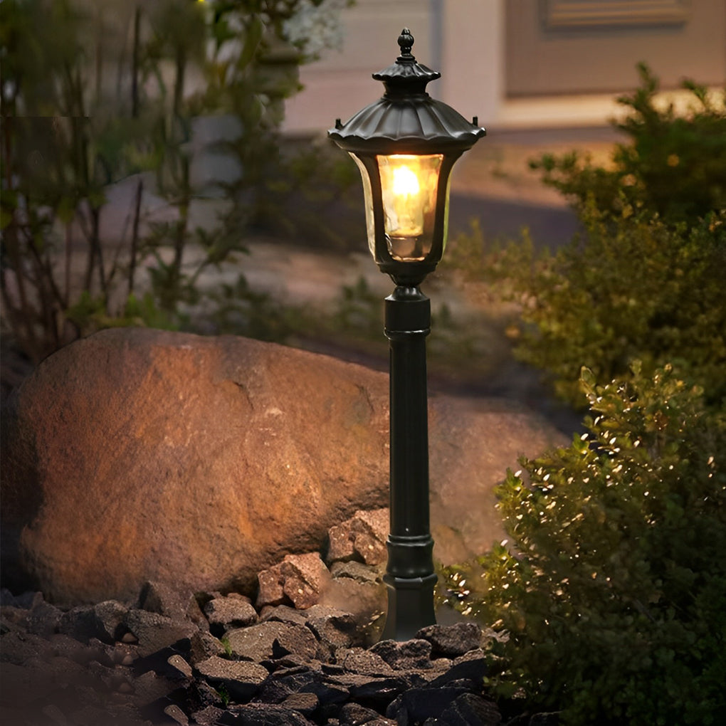 Vintage Classic Black LED Outdoor Lawn Post Light with Water Glass Lens - Lamp Outdoor