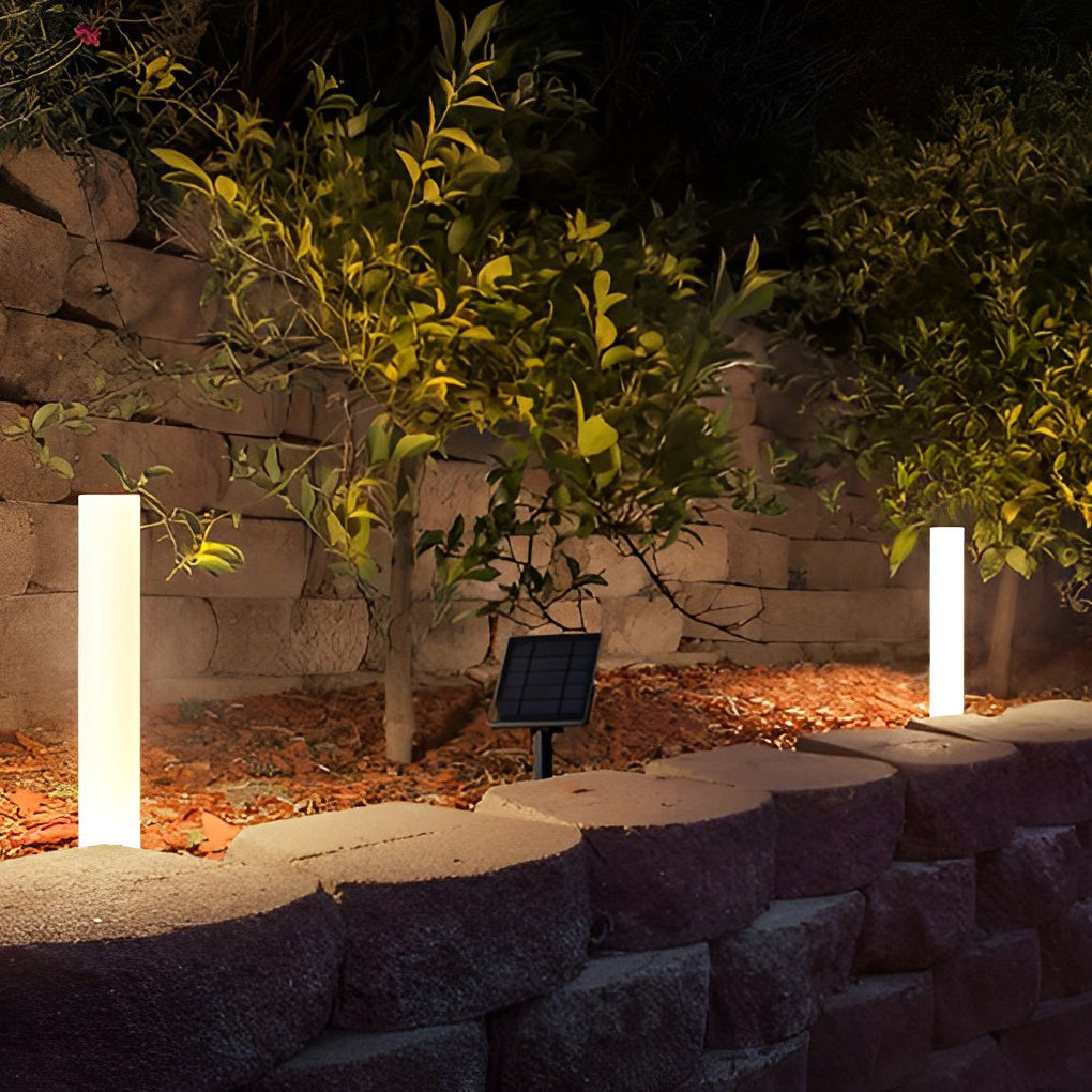 Long Cylindrical Waterproof White Modern Solar Lawn Lights Lamp Post - Lamp Outdoor
