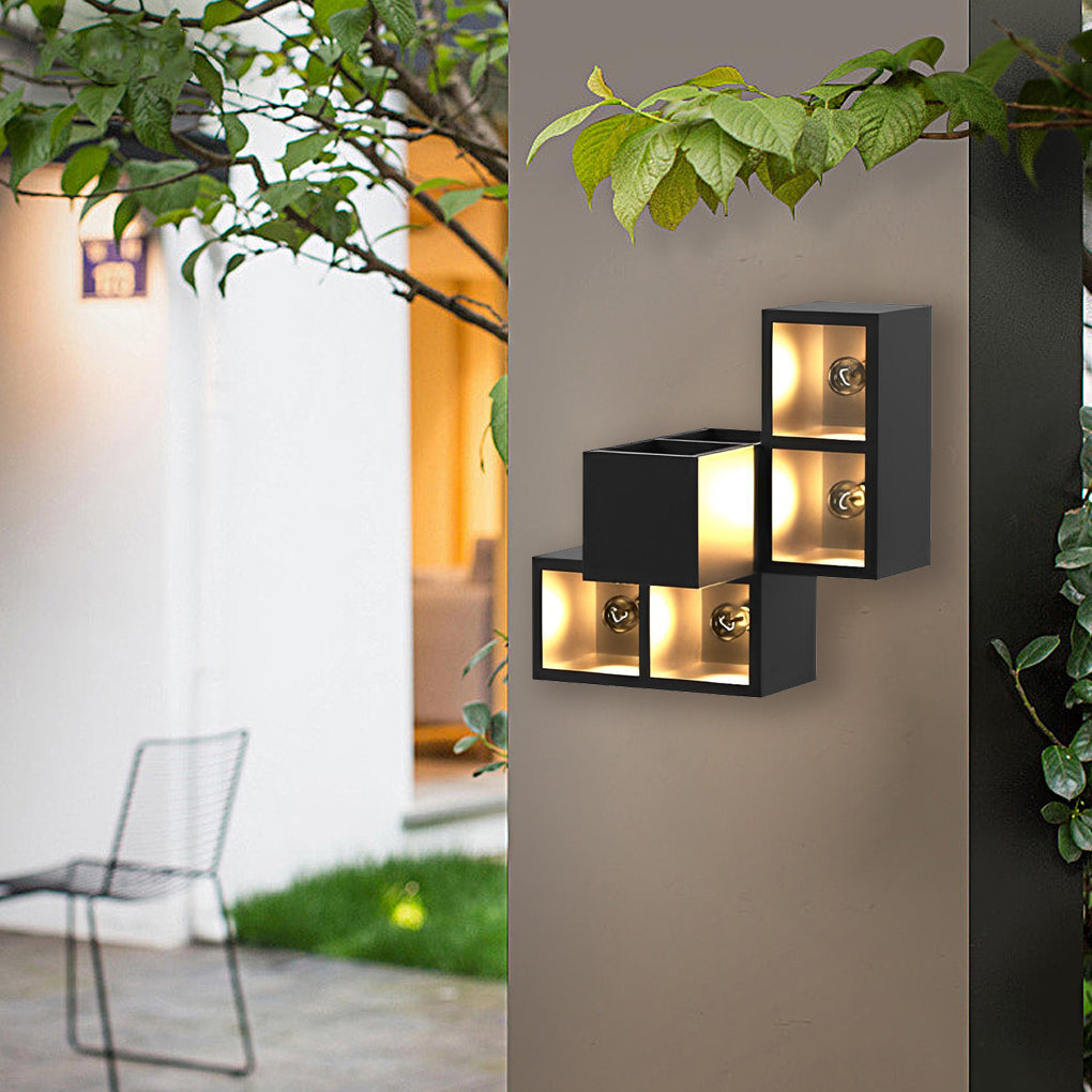 Waterproof Creative Square Combination LED Black Wall Lamp with Flowerpot - Lamp Outdoor