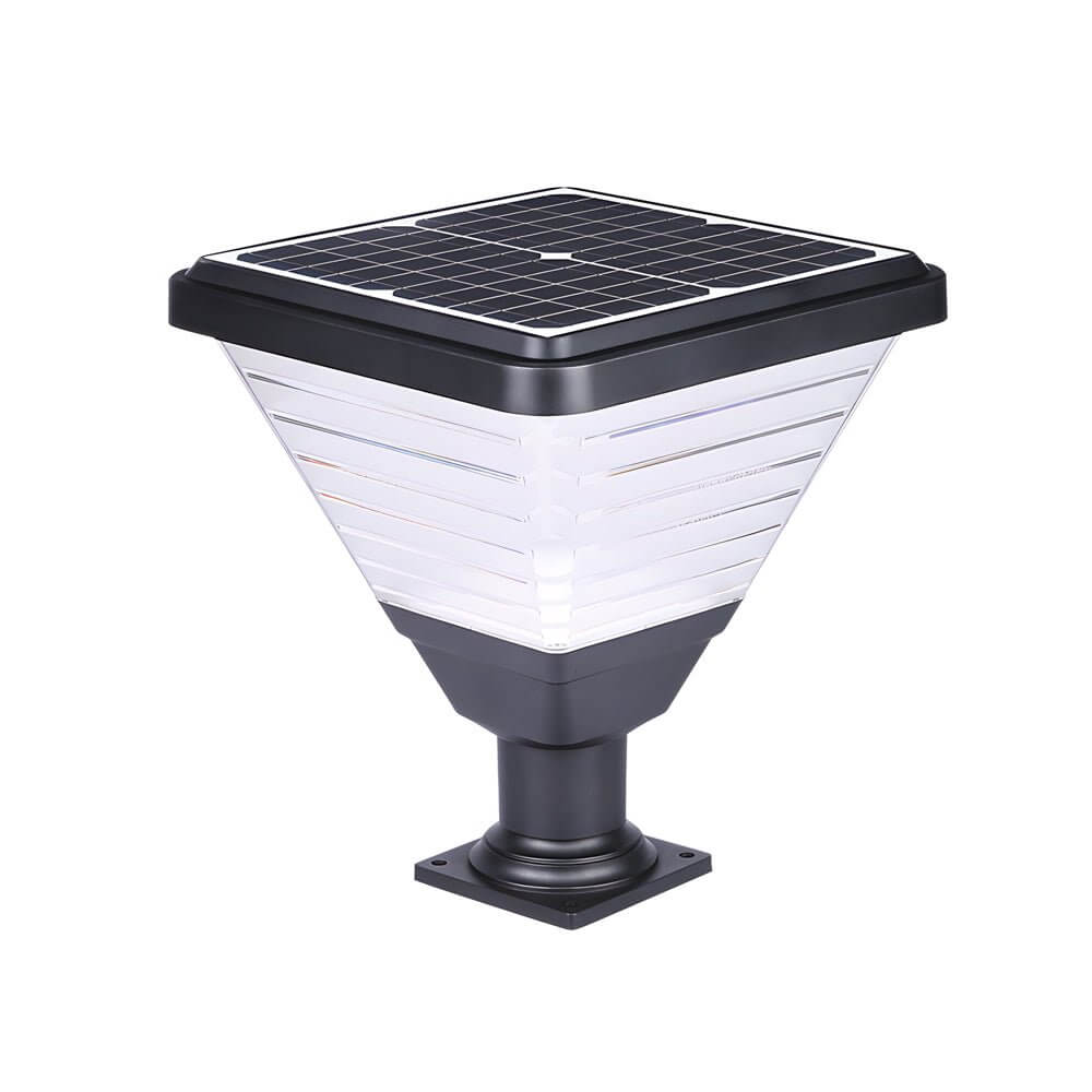 17.9-Inch Black Square Solar LED Pier Mount Post Light - Lamp Outdoor