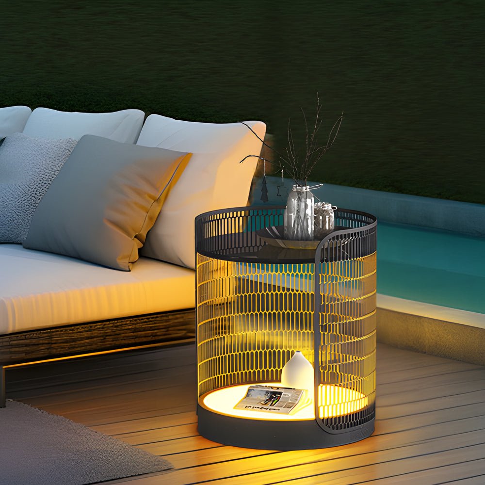 19 inch LED Open Mesh Outdoor Floor Lamp with Table - Lamp Outdoor