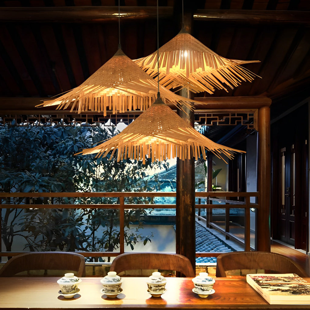 Caribbean Infused Bamboo Woven Pendant Light Burlywood Kitchen Lighting - Lamp Outdoor