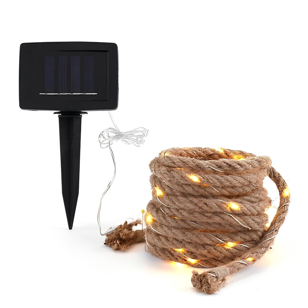 100/200 Lights Hemp Rope Decor Battery-Operated Solar LED String Lights - Lamp Outdoor