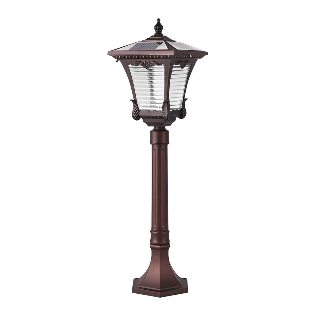 Ornate Top Vintage Solar LED Lawn Lamp in Elegant Coffee Gold Finish - Lamp Outdoor