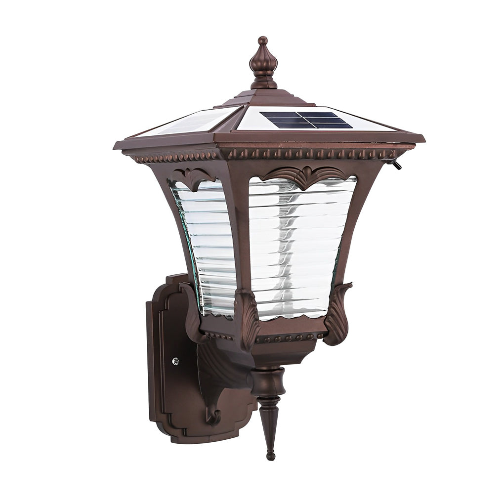 Vintage Striped Glass LED Waterproof Black Retro Solar Wall Lights - Lamp Outdoor