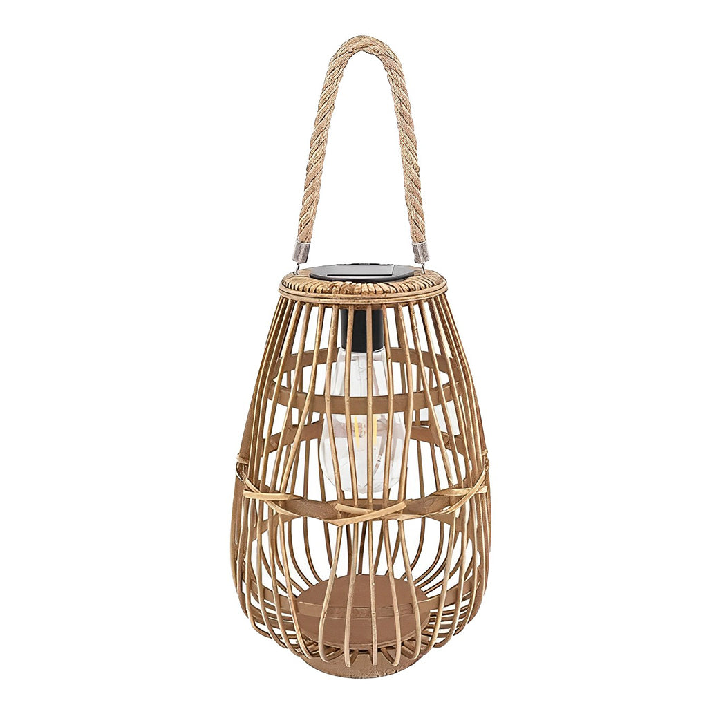 Portable Bamboo Rattan Waterproof LED Wood Retro Solar Outdoor Lanterns - Lamp Outdoor