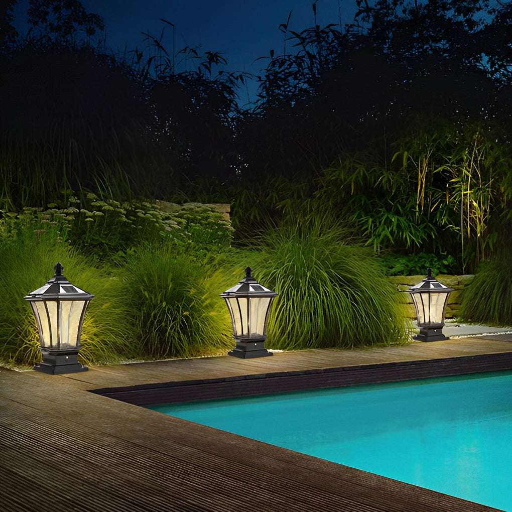 Vintage Waterproof LED Retro Solar Fence Post Lights With Remote Control - Lamp Outdoor