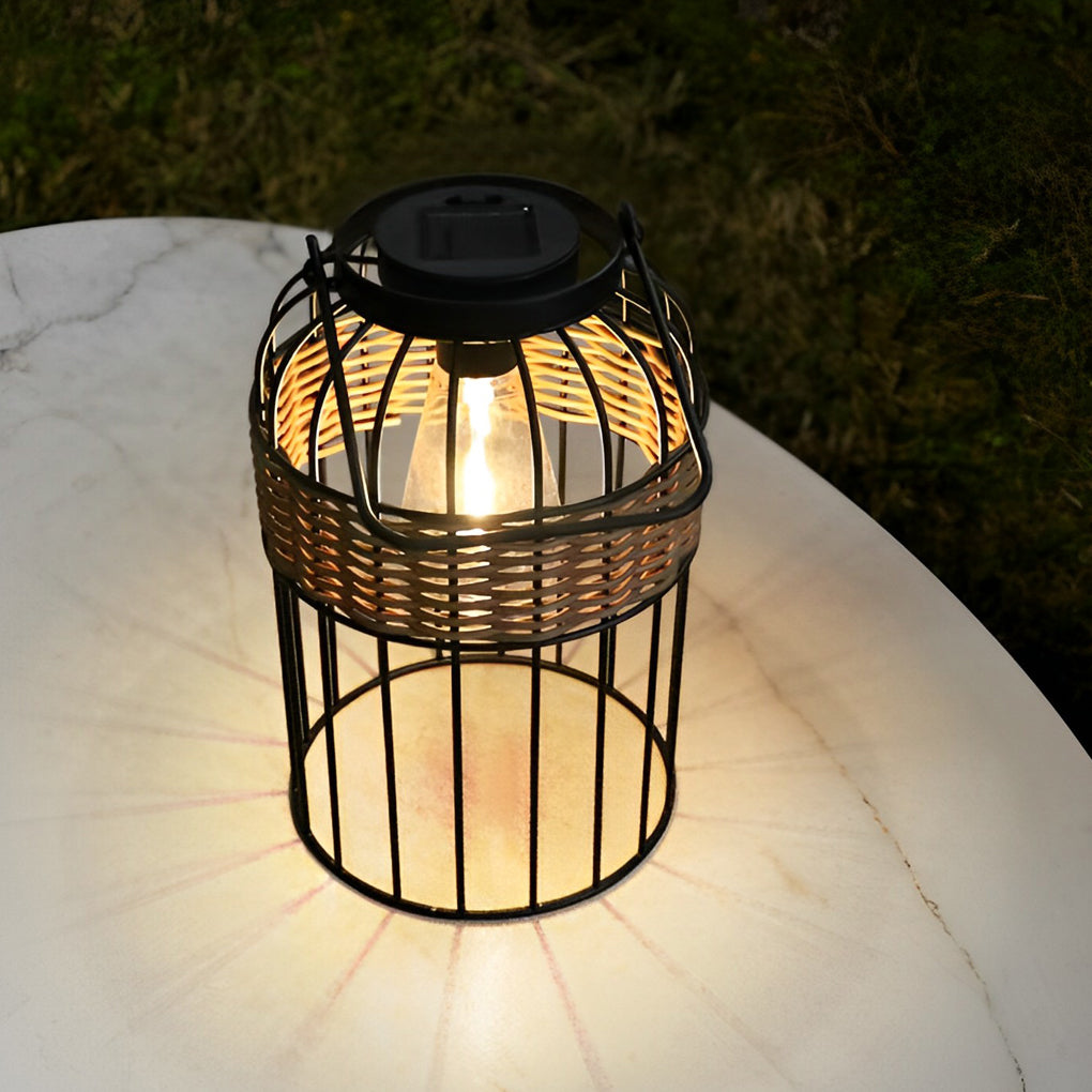 Portable Lantern Shape Rattan Waterproof Intelligent Solar Night Light - Lamp Outdoor