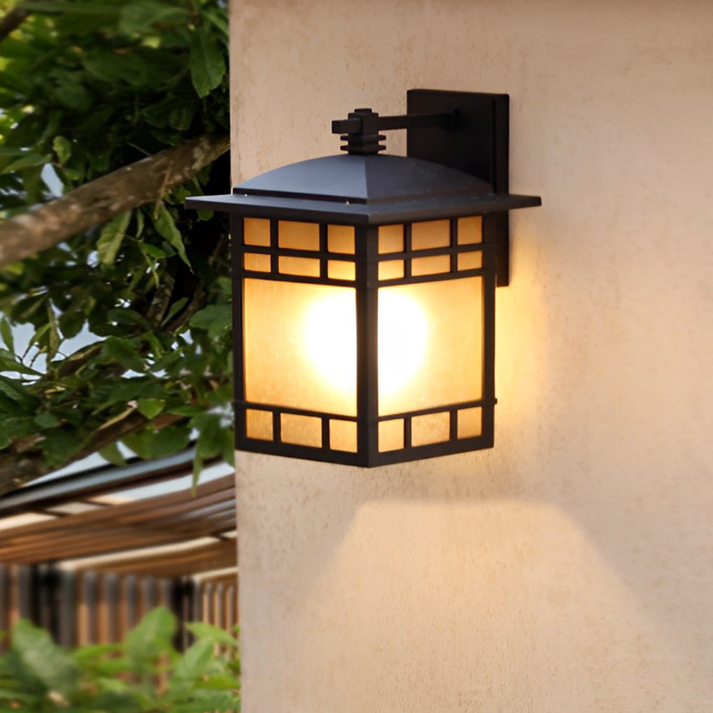Square Retro Waterproof Yellow Glass Shade Vintage Outdoor Wall Lights - Lamp Outdoor