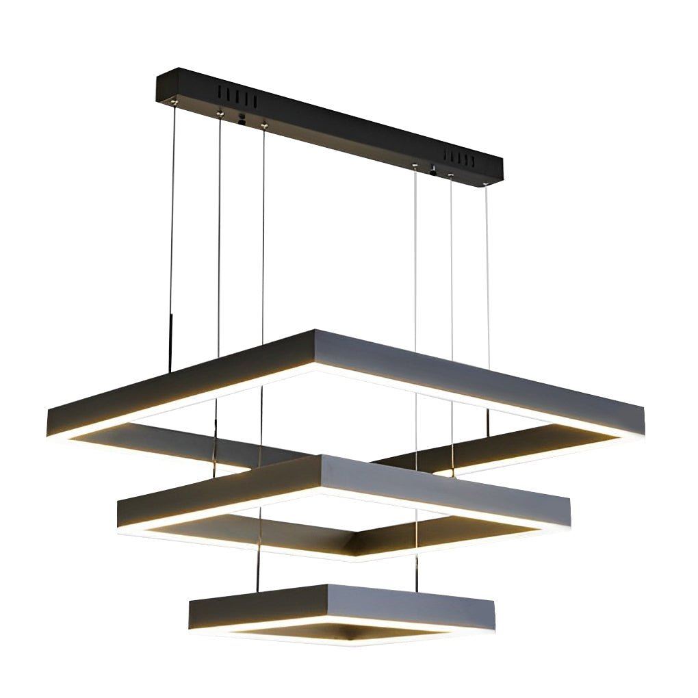 3 Layers Square Stepless Dimming LED Black Modern Chandelier with Remote Control - Lamp Outdoor