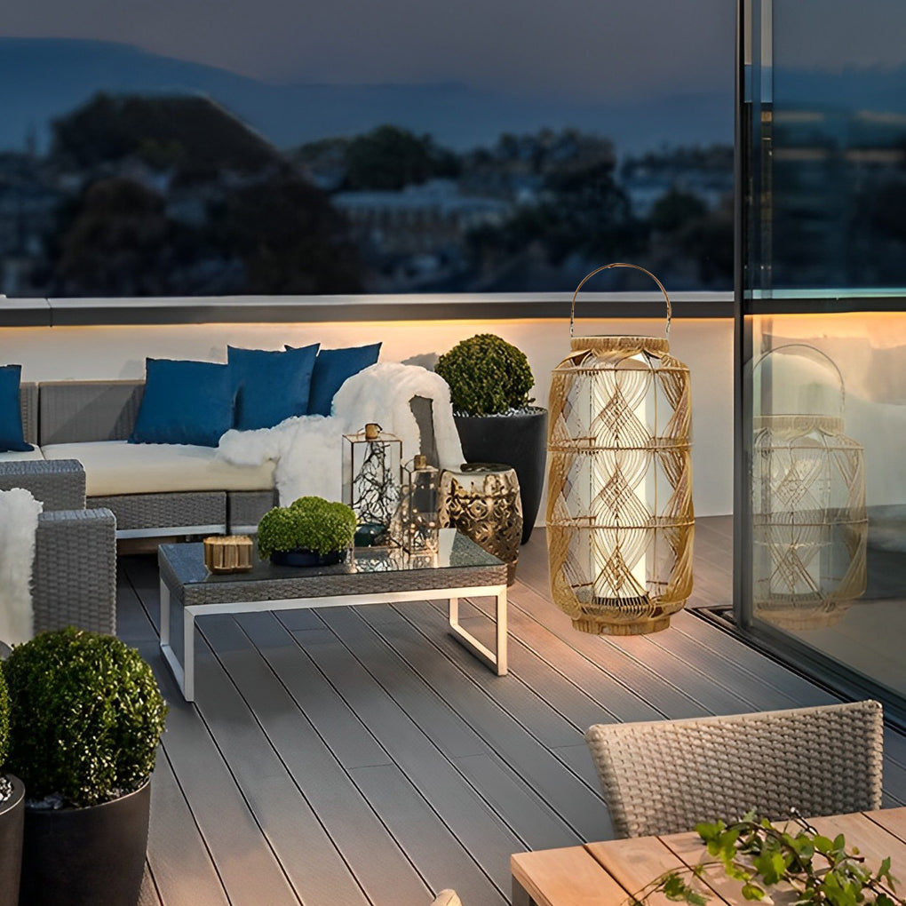 Rattan Waterproof LED Retro European Style Portable Solar Floor Lamp - Lamp Outdoor