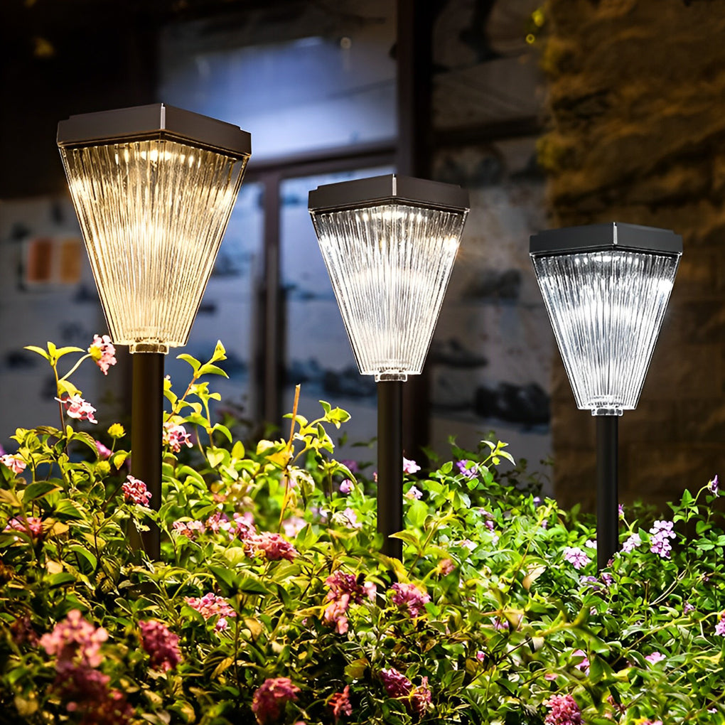 Modern Solar Post Lights Dimmable LED Garden Pathway Lamp with Ripple Lampshade - Lamp Outdoor