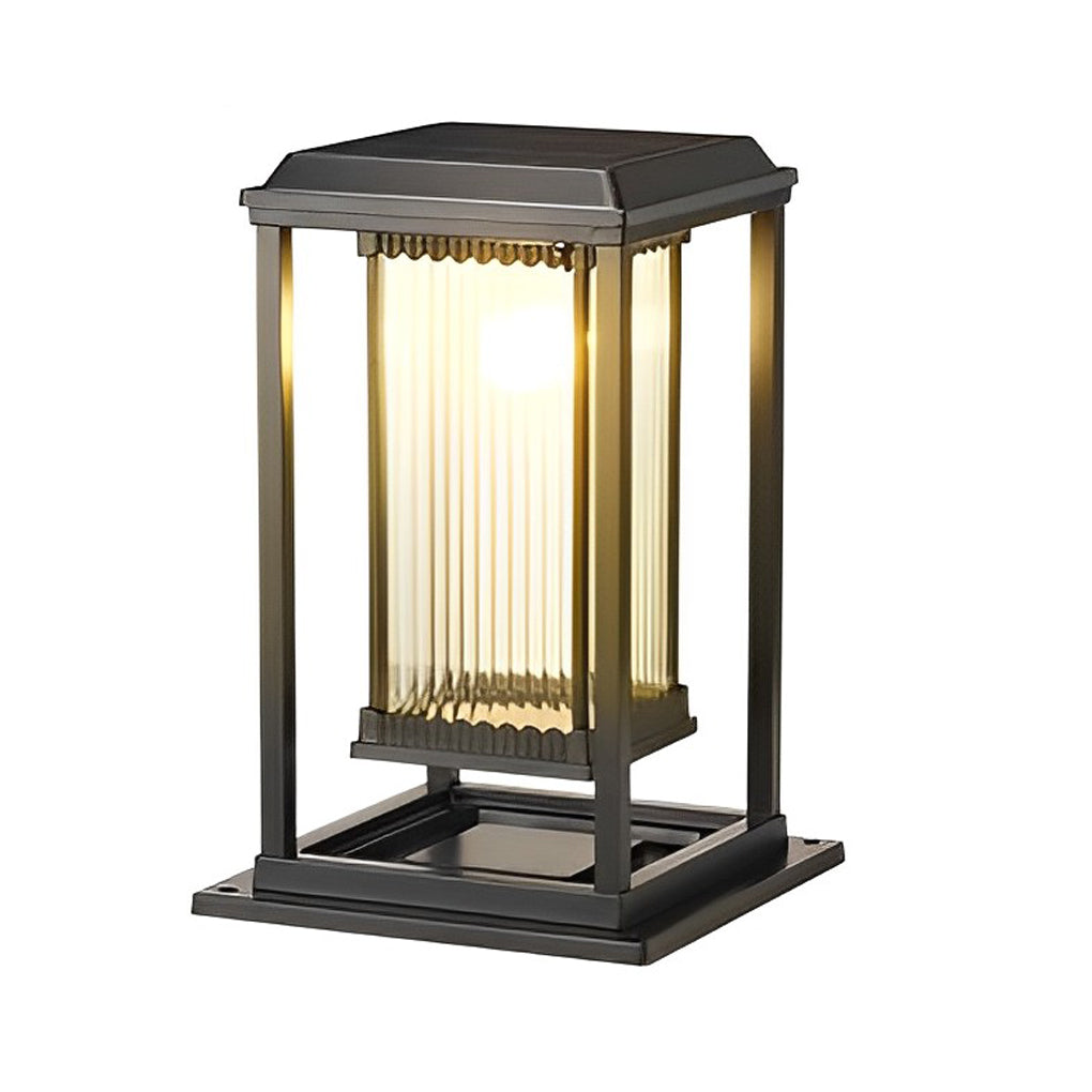 Intelligent Lighting Square Black Solar Lawn Lights with Ribbed Glass Pathway Lights - Lamp Outdoor