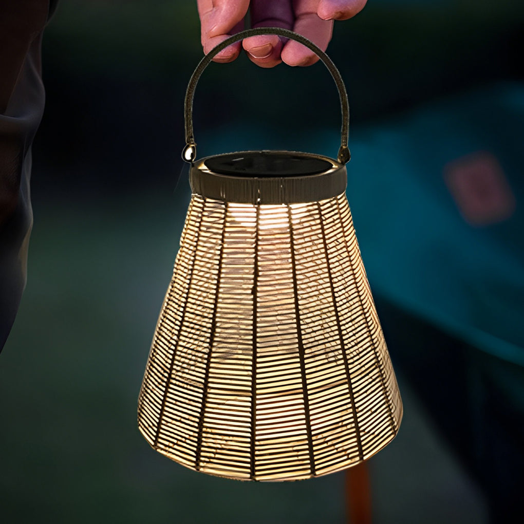 Portable Rattan LED Waterproof Retro Solar Powered Outdoor Lanterns - Lamp Outdoor