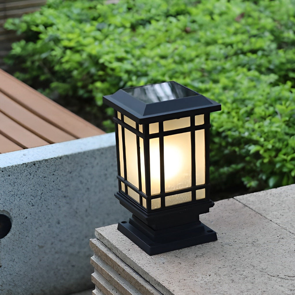Outdoor Waterproof 3 Step Dimming Black Modern Solar Fence Post Lights - Lamp Outdoor