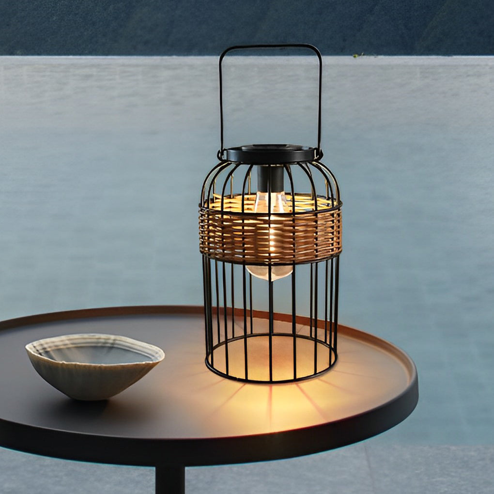 Portable Lantern Shape Rattan Waterproof Intelligent Solar Night Light - Lamp Outdoor