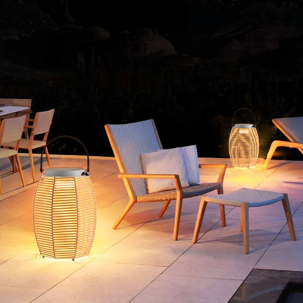 Portable Rattan LED Waterproof Solar Powered Outdoor Lantern Lights - Lamp Outdoor