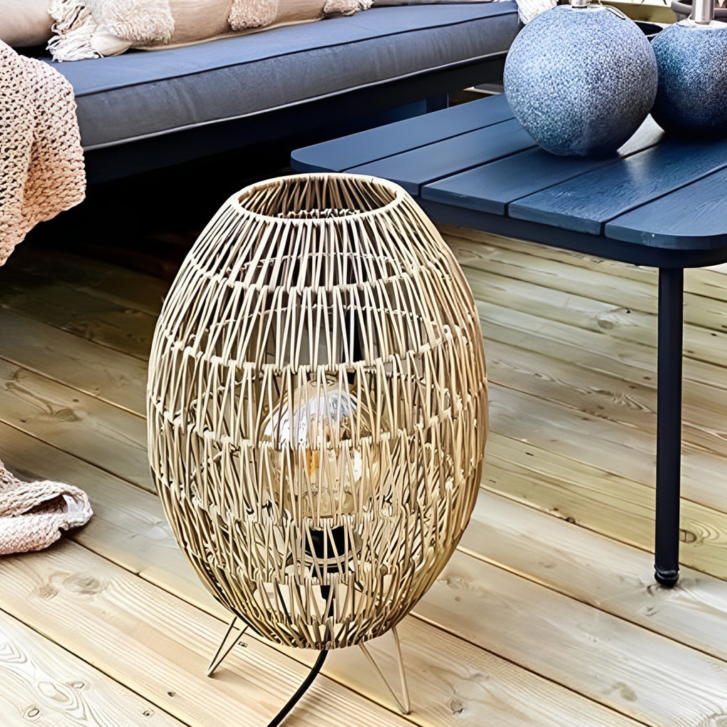 Elegant Handmade Rattan Oval Cage Outdoor Floor Lamp - Lamp Outdoor
