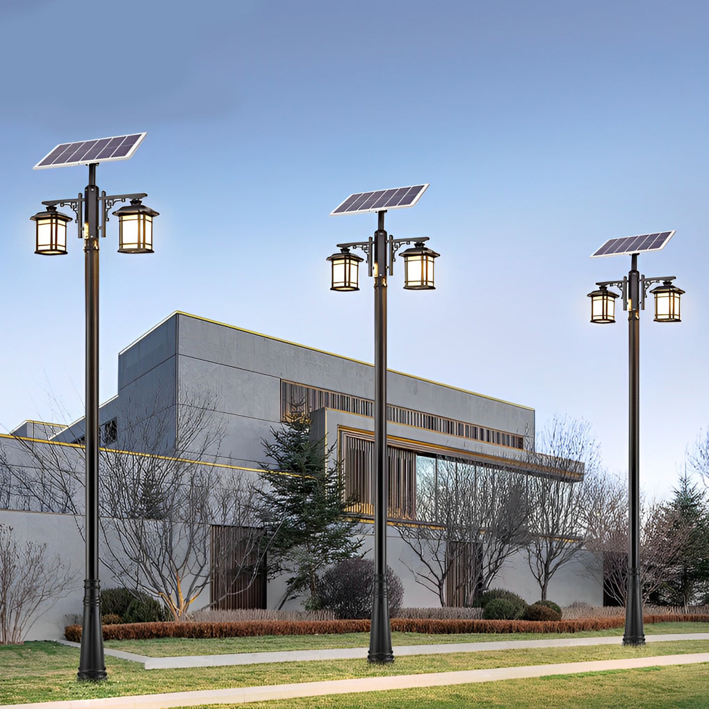 Vintage Waterproof 3 Step Dimming LED Solar Outdoor Pole Lights with Remote - Lamp Outdoor