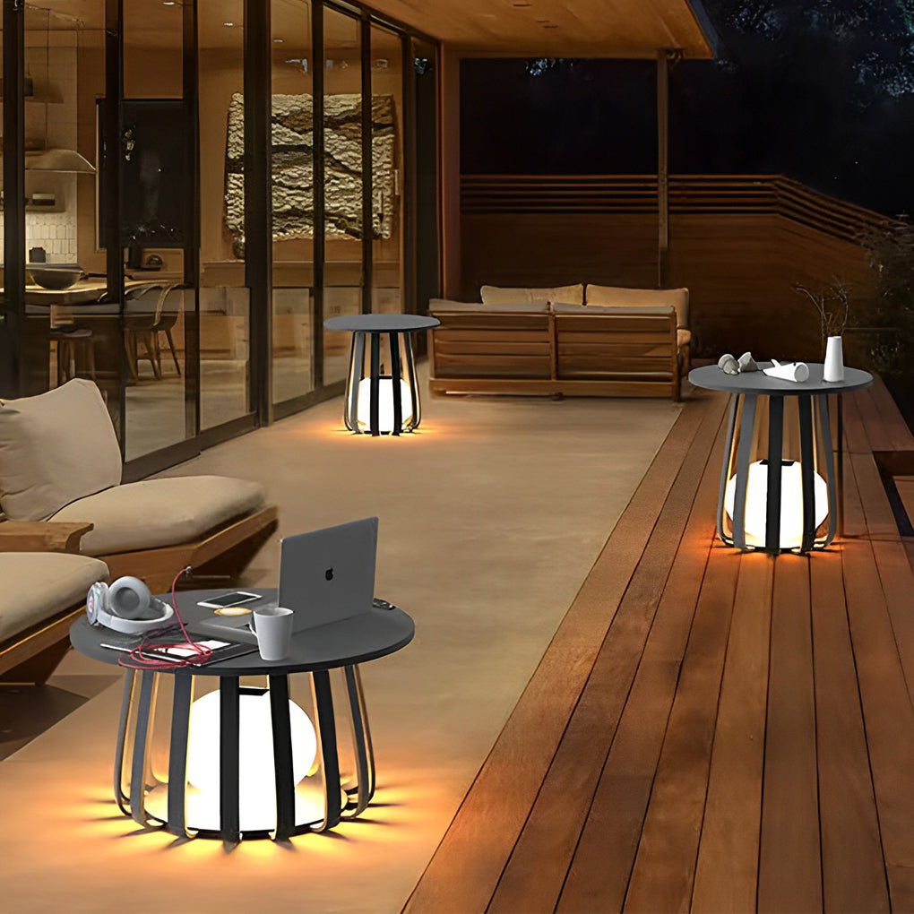 Round Waterproof RGB Iron Small Coffee Table Solar Light Outdoor Lanterns - Lamp Outdoor