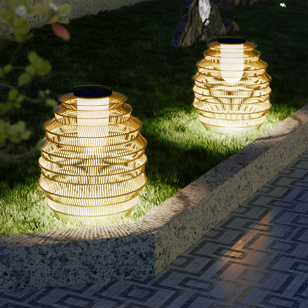 Waterproof Handwoven Rattan LED Japanese Style Solar Outdoor Lanterns - Lamp Outdoor
