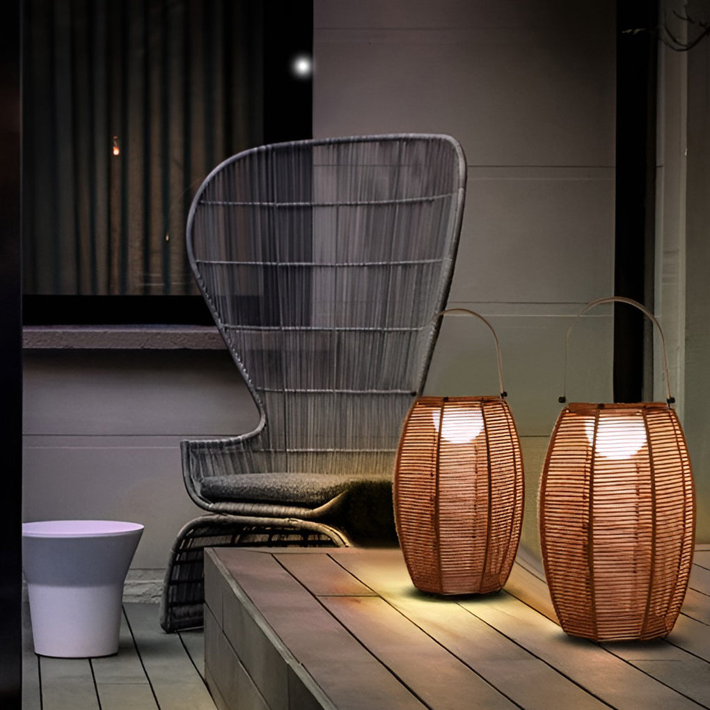 Rattan Lantern Shaped LED Waterproof Portable Modern Outdoor Floor Lamp - Lamp Outdoor