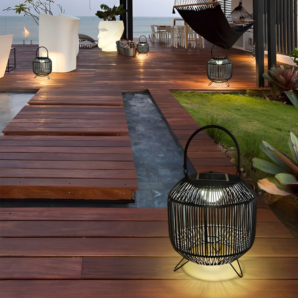 Waterproof Portable LED Rattan Retro Solar Powered Outdoor Lanterns - Lamp Outdoor