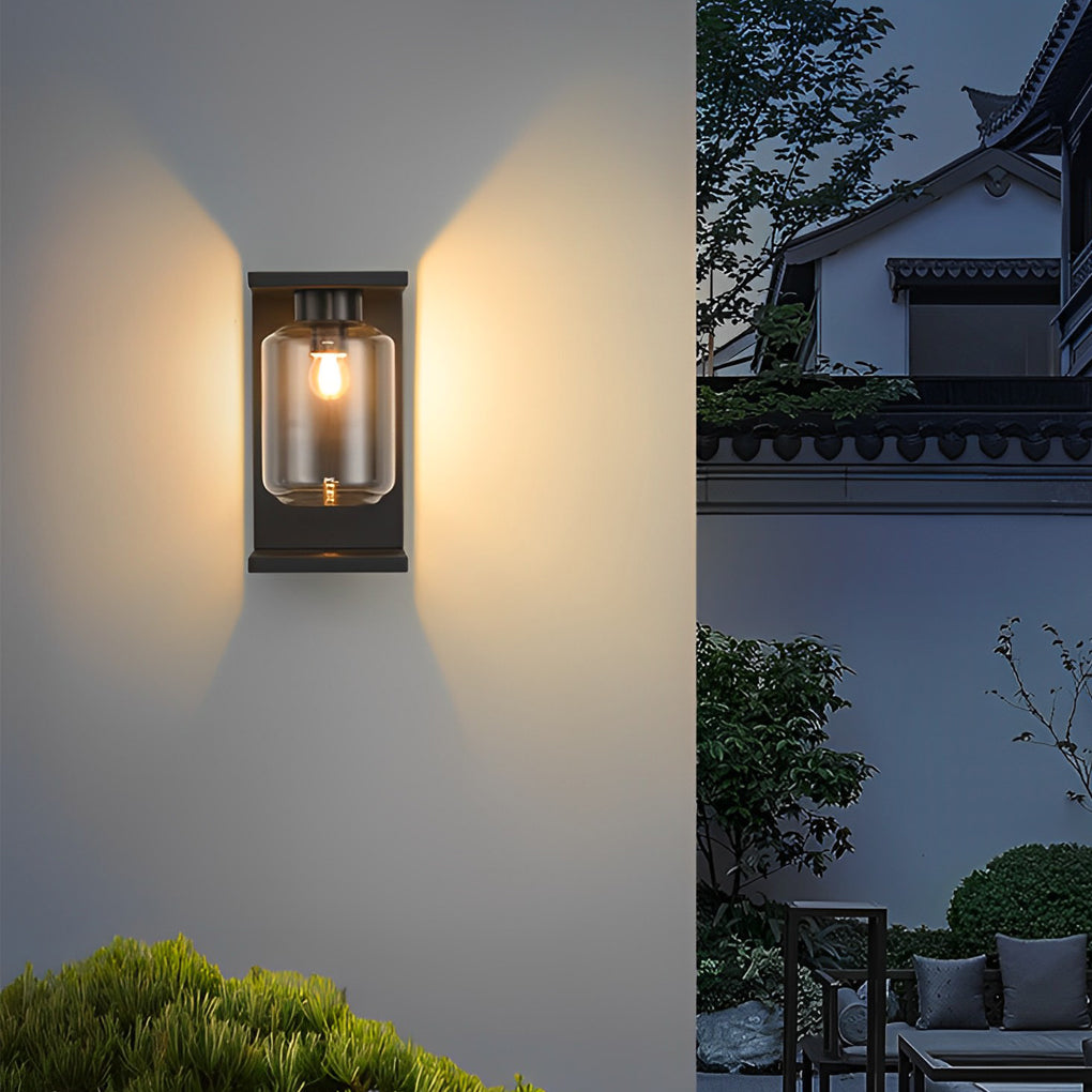 Outdoor Waterproof LED Glass Black Modern Solar Wall Lights with Remote - Lamp Outdoor