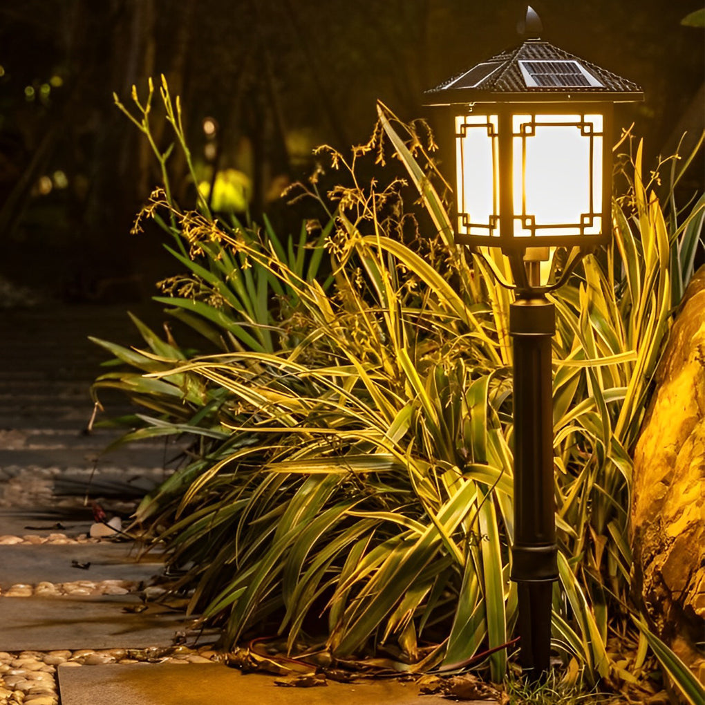 Ancient House Style Solar LED Post Light with 3-Step Dimming Durable Outdoor Lamp - Lamp Outdoor