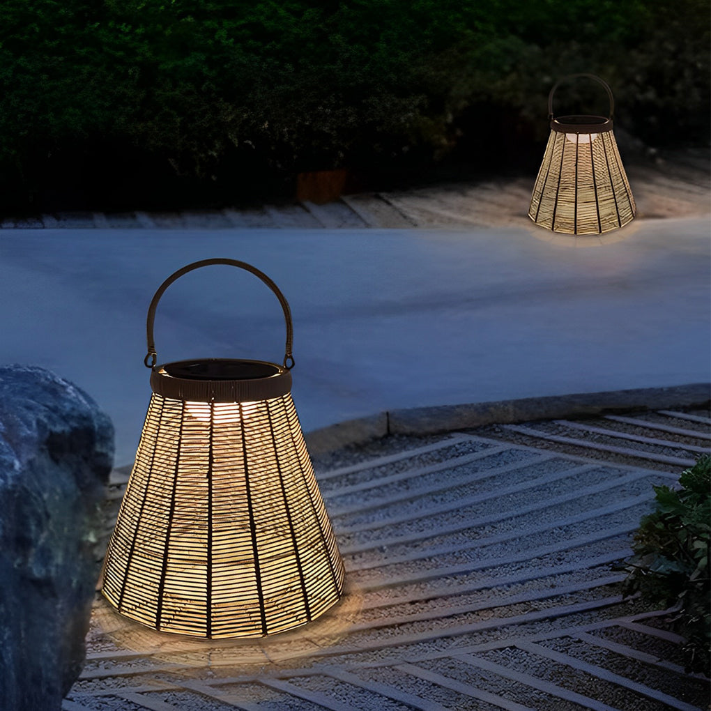 Portable Rattan LED Waterproof Retro Solar Powered Outdoor Lanterns - Lamp Outdoor