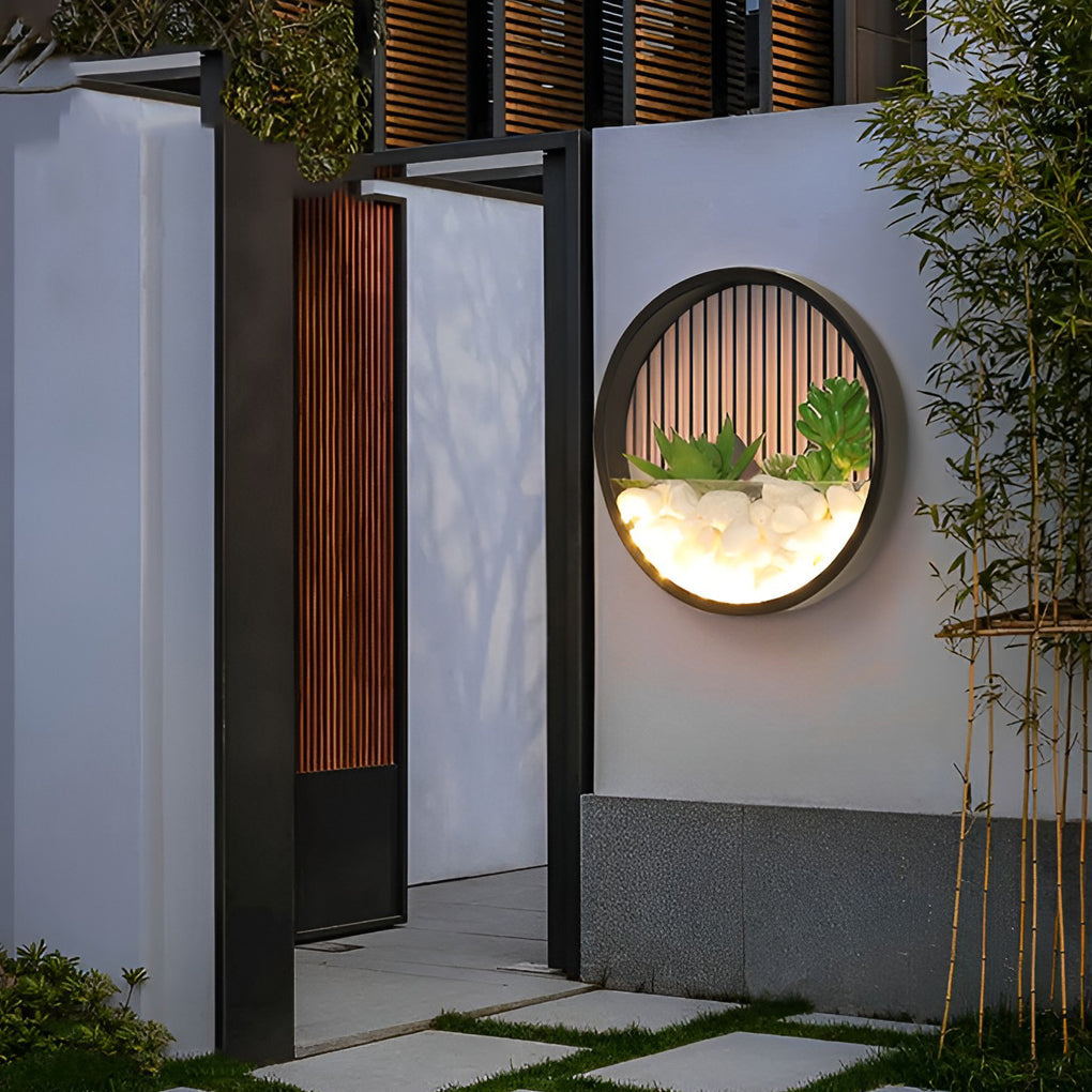 Round Small Artificial Plants Stones 18w LED Modern Outdoor Wall Light - Lamp Outdoor
