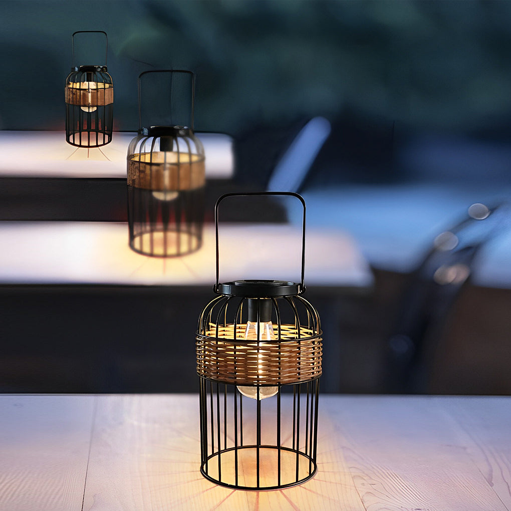 Portable Lantern Shape Rattan Waterproof Intelligent Solar Night Light - Lamp Outdoor