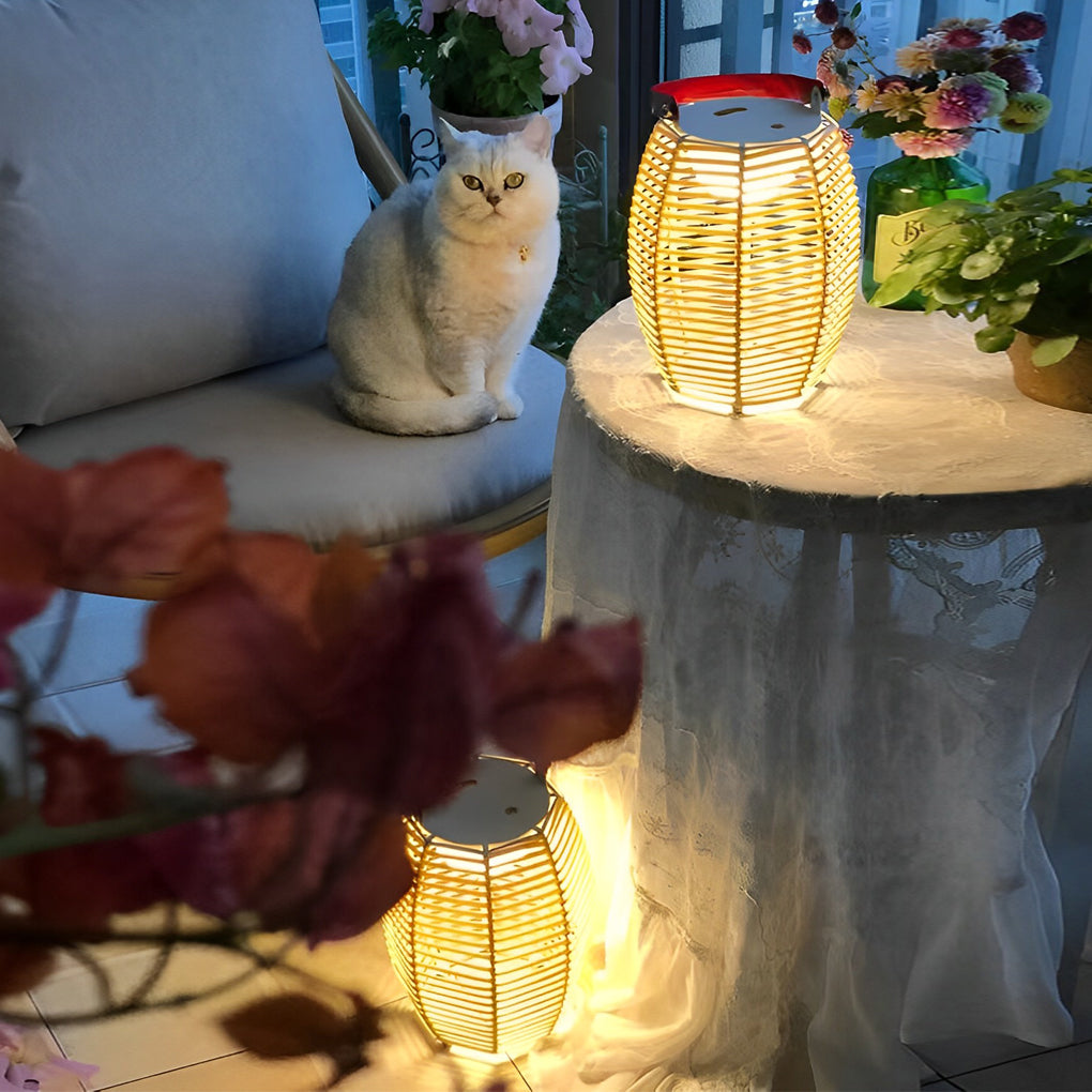 Portable Rattan Lantern Waterproof LED Modern Solar Outdoor Light Floor Lamp - Lamp Outdoor
