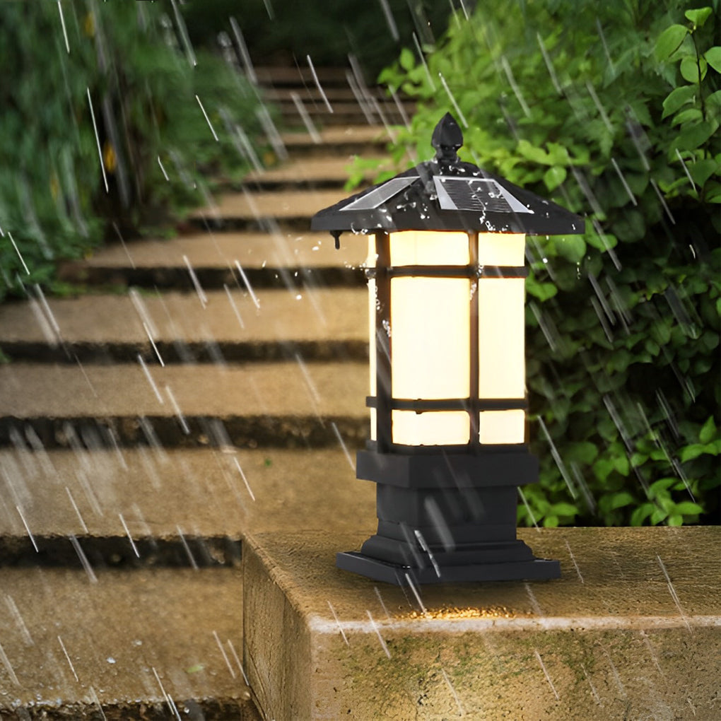 Waterproof Dimming with Remote Black Vintage Solar Fence Post Lights - Lamp Outdoor