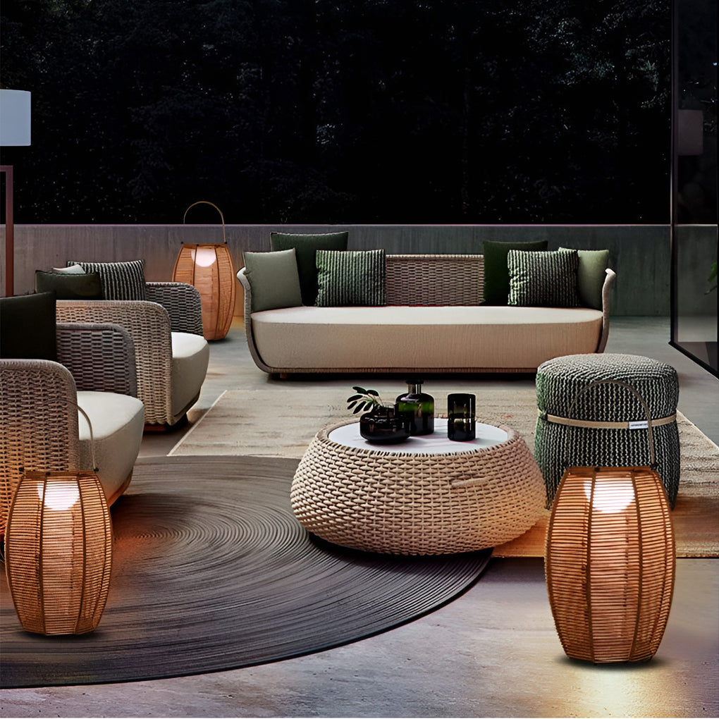 Rattan Lantern Shaped LED Waterproof Portable Modern Outdoor Floor Lamp - Lamp Outdoor