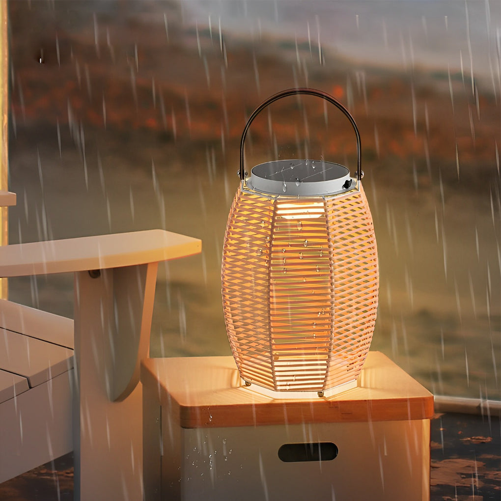 Portable Rattan LED Waterproof Solar Powered Outdoor Lantern Lights - Lamp Outdoor