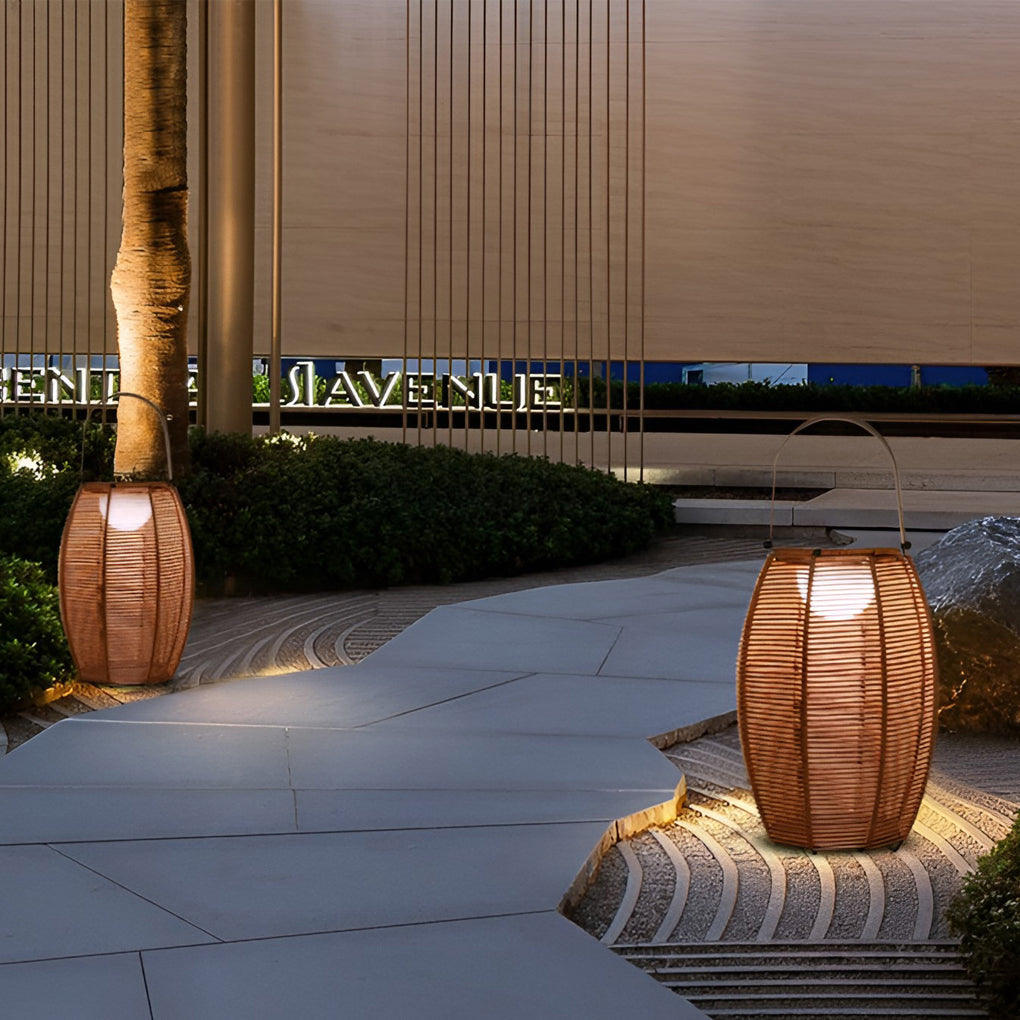 Rattan Lantern Shaped LED Waterproof Portable Modern Outdoor Floor Lamp - Lamp Outdoor