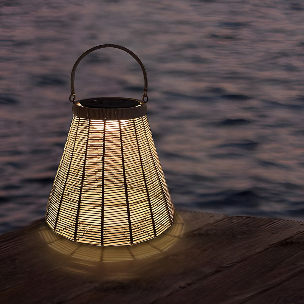 Portable Rattan LED Waterproof Retro Solar Powered Outdoor Lanterns - Lamp Outdoor