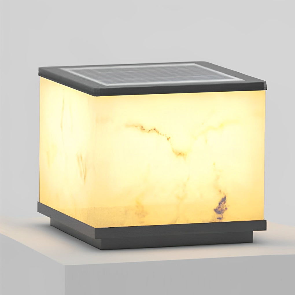 Square Marbled LED Waterproof Modern Solar Powered Fence Post Lights - Lamp Outdoor