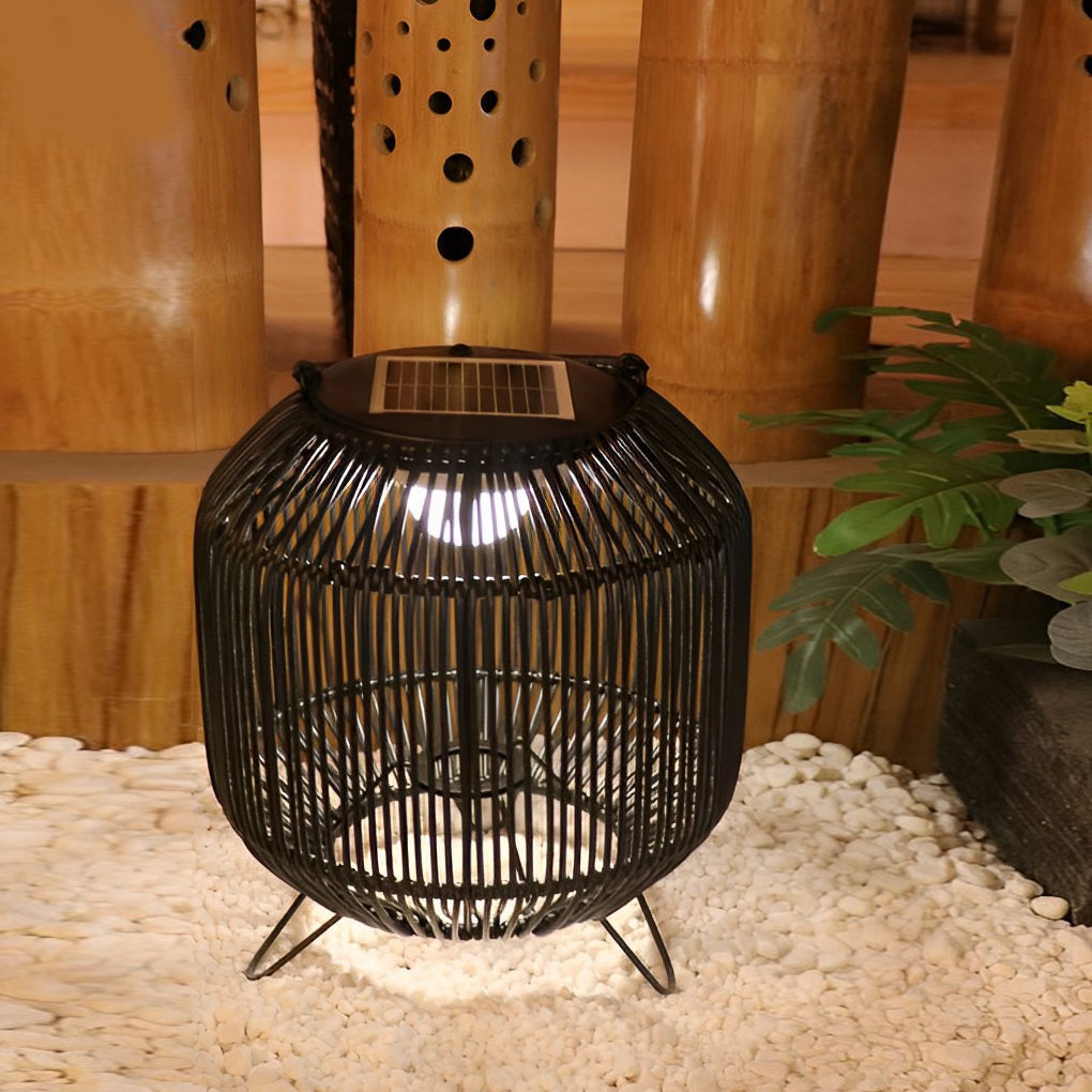 Waterproof Portable LED Rattan Retro Solar Powered Outdoor Lanterns - Lamp Outdoor