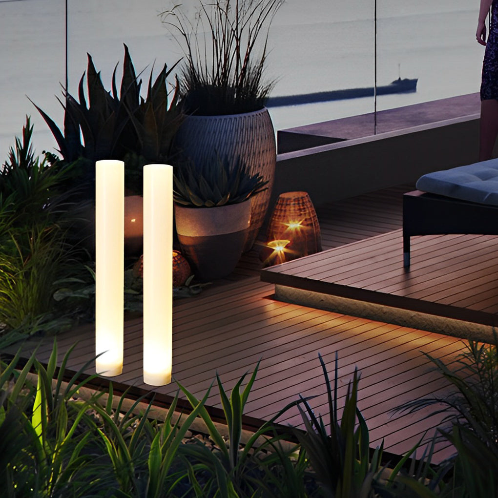 Long Cylindrical Waterproof White Modern Solar Lawn Lights Lamp Post - Lamp Outdoor