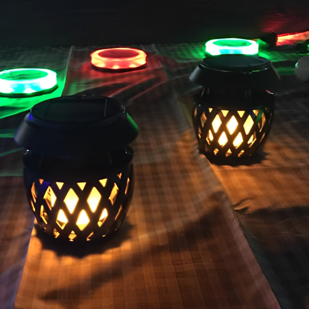 Portable USB Rechargeable LED Flickering Flame Solar Outdoor Lanterns - Lamp Outdoor
