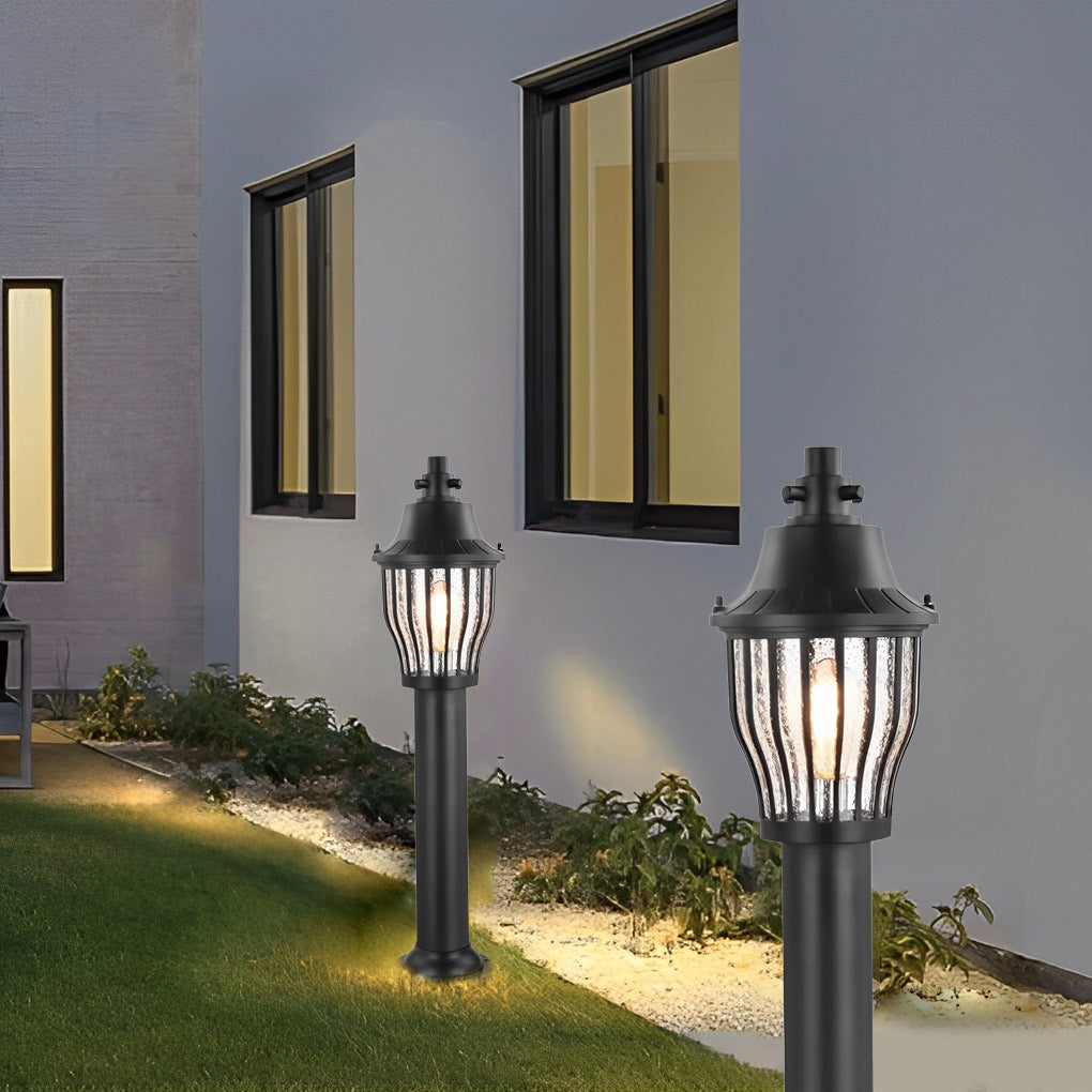 Hardwired Retro Aluminum Pathway Light with Caged Aluminum & PC Lampshade - Lamp Outdoor