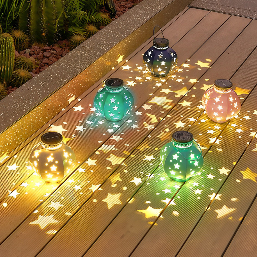 Waterproof Creative LED Stars Projection Portable Solar Outdoor Lanterns - Lamp Outdoor